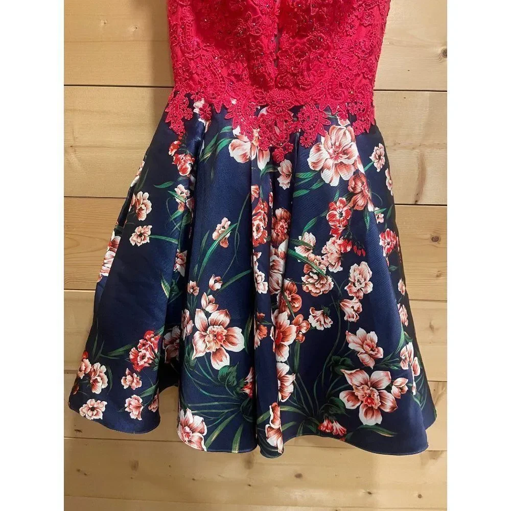 Ellie Wilde Mon Cherie Mikado Floral Beaded Pink Peekaboo Homecoming Mini Dress